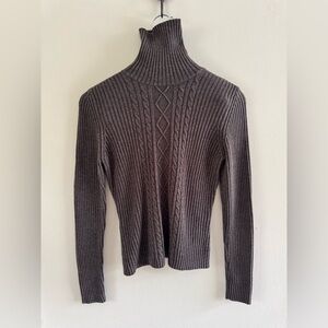 Y2k BlueAsphalt  Cable Knit Turtle Neck Fitted Sweater Top Size Large